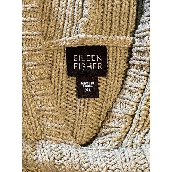 EILEEN FISHER Thyme Silk Blend Cable Knit Hooded Pull-over Lagenlook Sweater XL - Picture 2 of 11